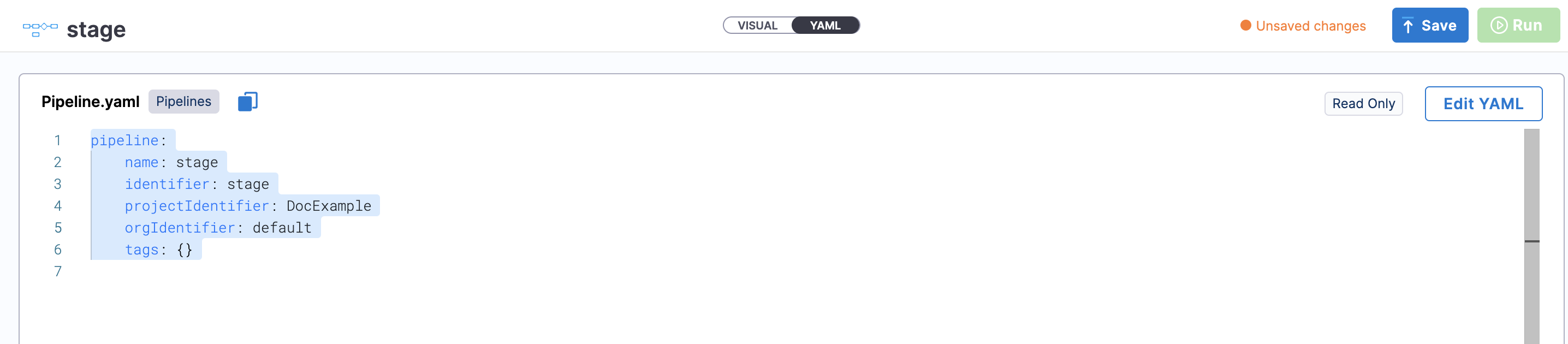 A screenshot of a pipleline YAML file.